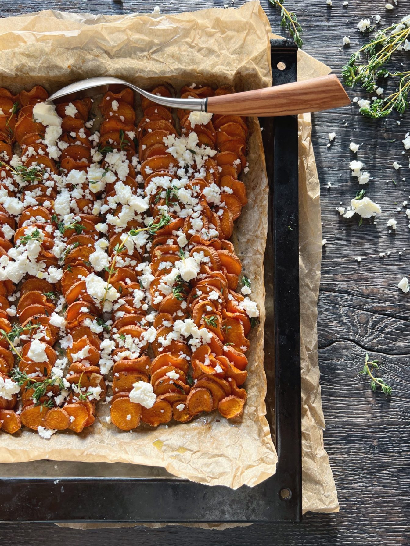 Bagte søde kartofler med feta