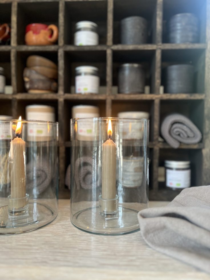 Lysestage i glas | Glas med fast indsats til stearinlys